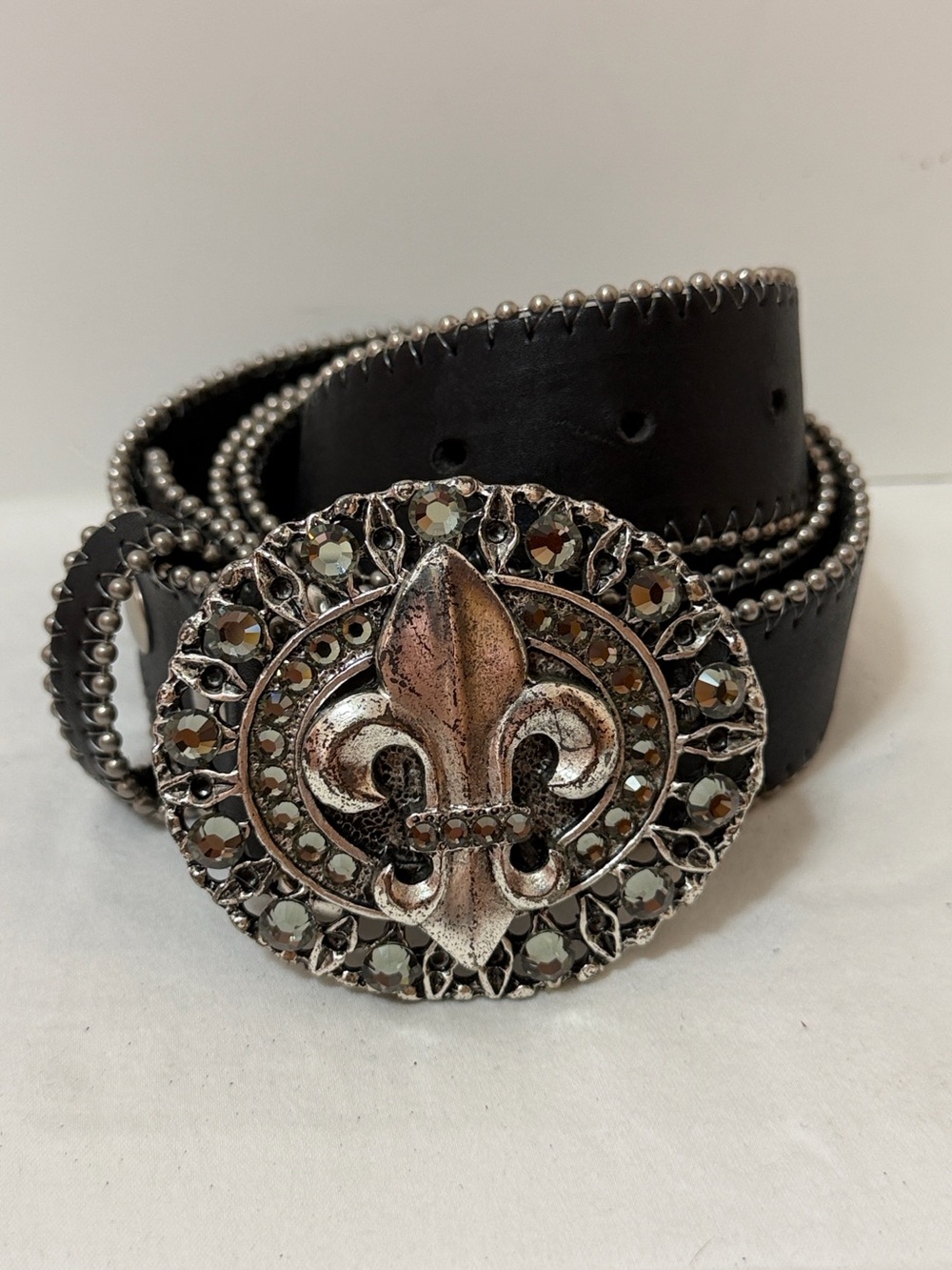 Leatherock Black Belt with Fleur-de-Lis Crystal-Encrusted Buckle NWOT